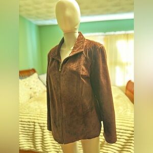 Preston & York Dark Brown Suede Zip-Up Leather Jacket